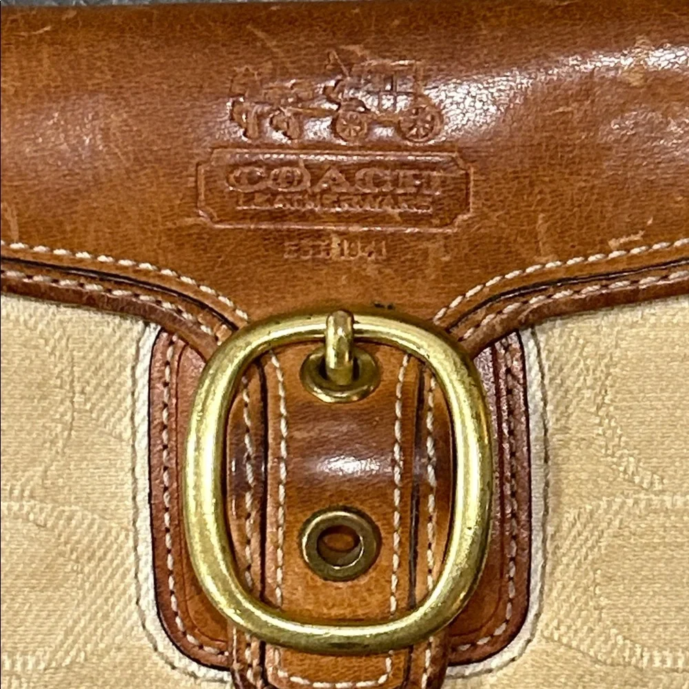 Vintage Coach Continental Brown and Tan Women's Leather and canvas Wallet - Picture 2 of 14